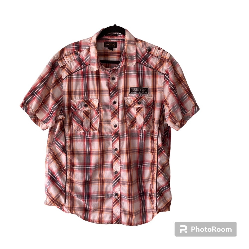 Helix men’s red plaid short sleeve button down XXL